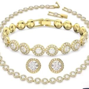 Authentic Swarovski Gold plated necklace bracelet and earrings Jewelry Set